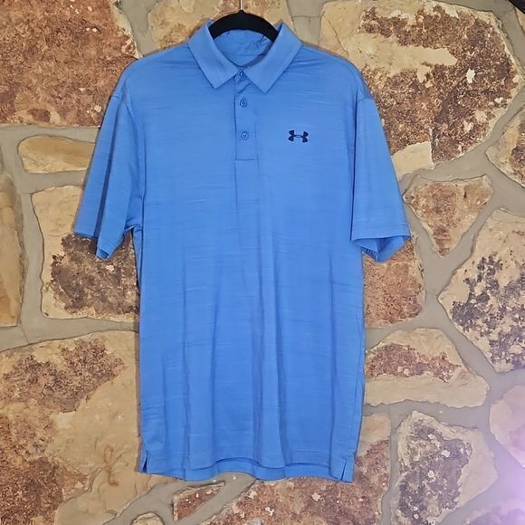 Under Armour Loose Heatgear Blue Polo Short Sleeve Shirt Sz M - Picture 1 of 11
